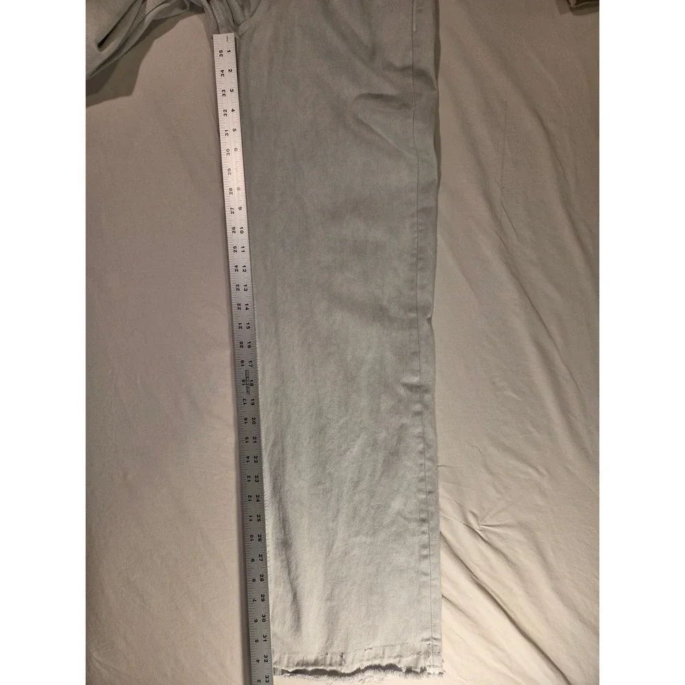 Zara Women's Straight Leg Jeans, Size US 4, Light Blue Off White, Frayed Hem